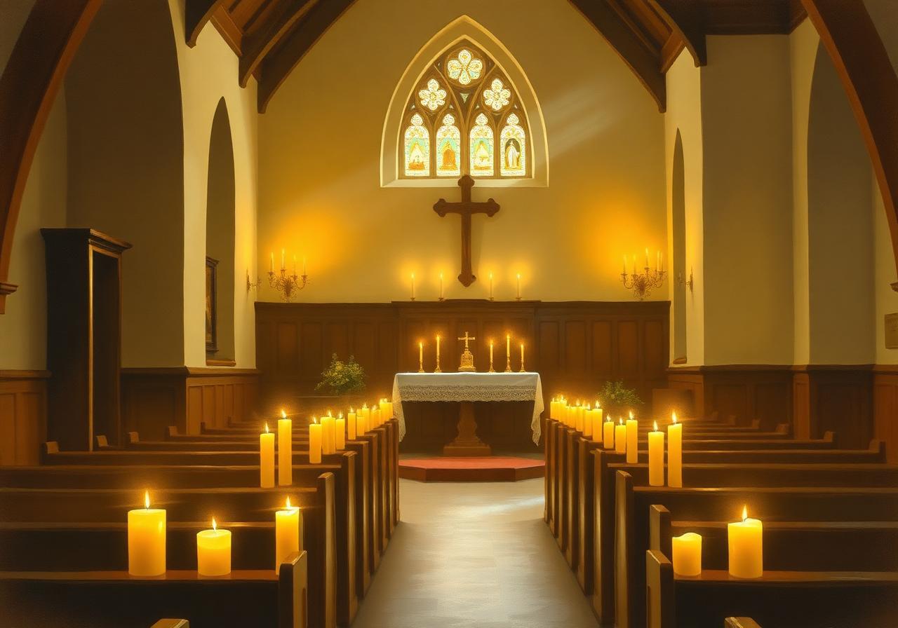 Candles burning before an altar